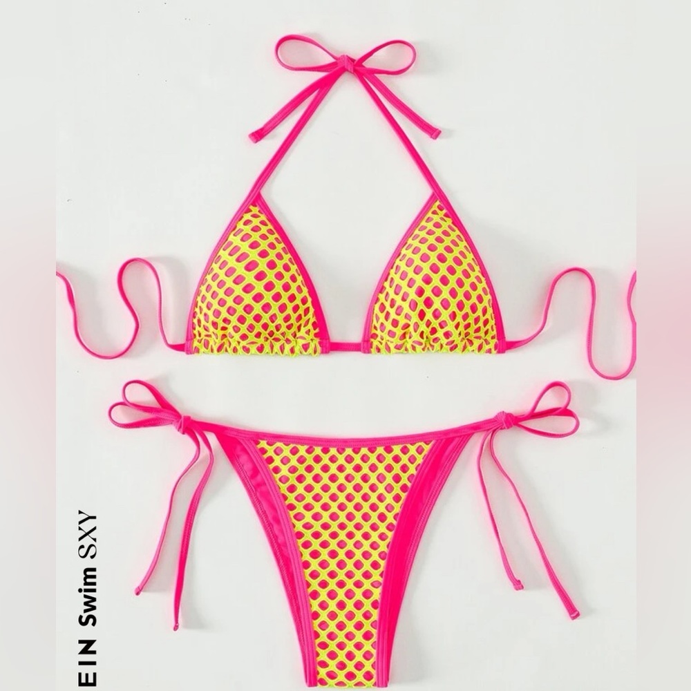 NWOT SHEIN color block triangle halter bikini set size medium